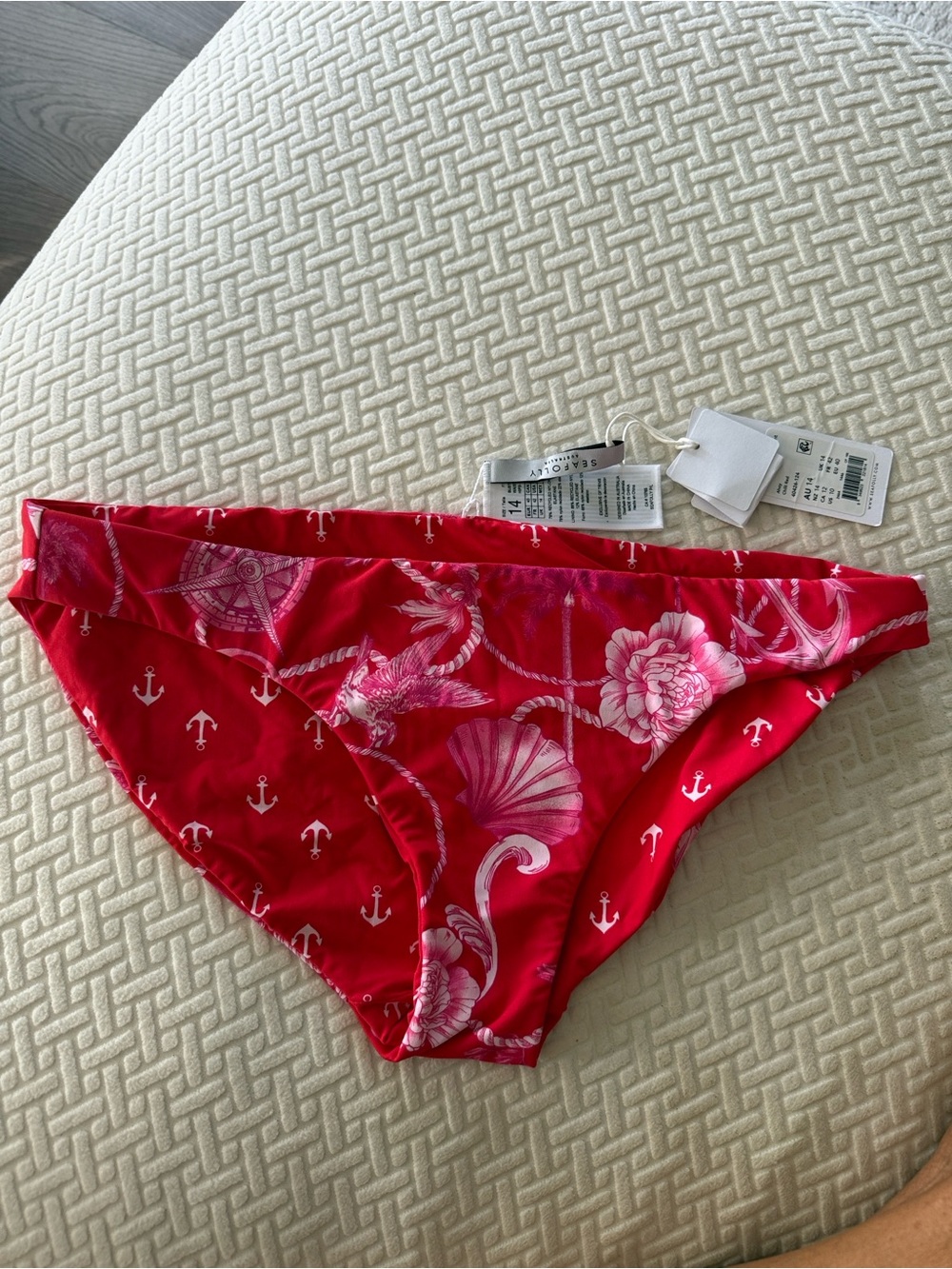 Seafolly Red Floral & Anchor Bikini Bottom